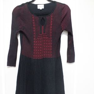 OLIVE & OAK RED AND BLACK SWEATER DRESS
